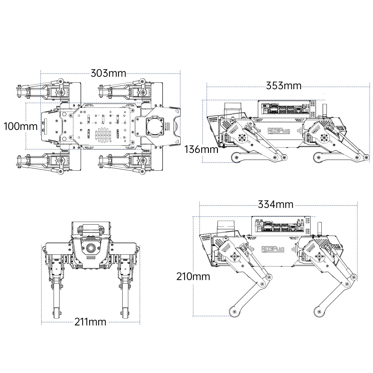 Image of ROSPug Quadruped Bionic Robot Dog Jetson Nano ROS Open Source Python Programming