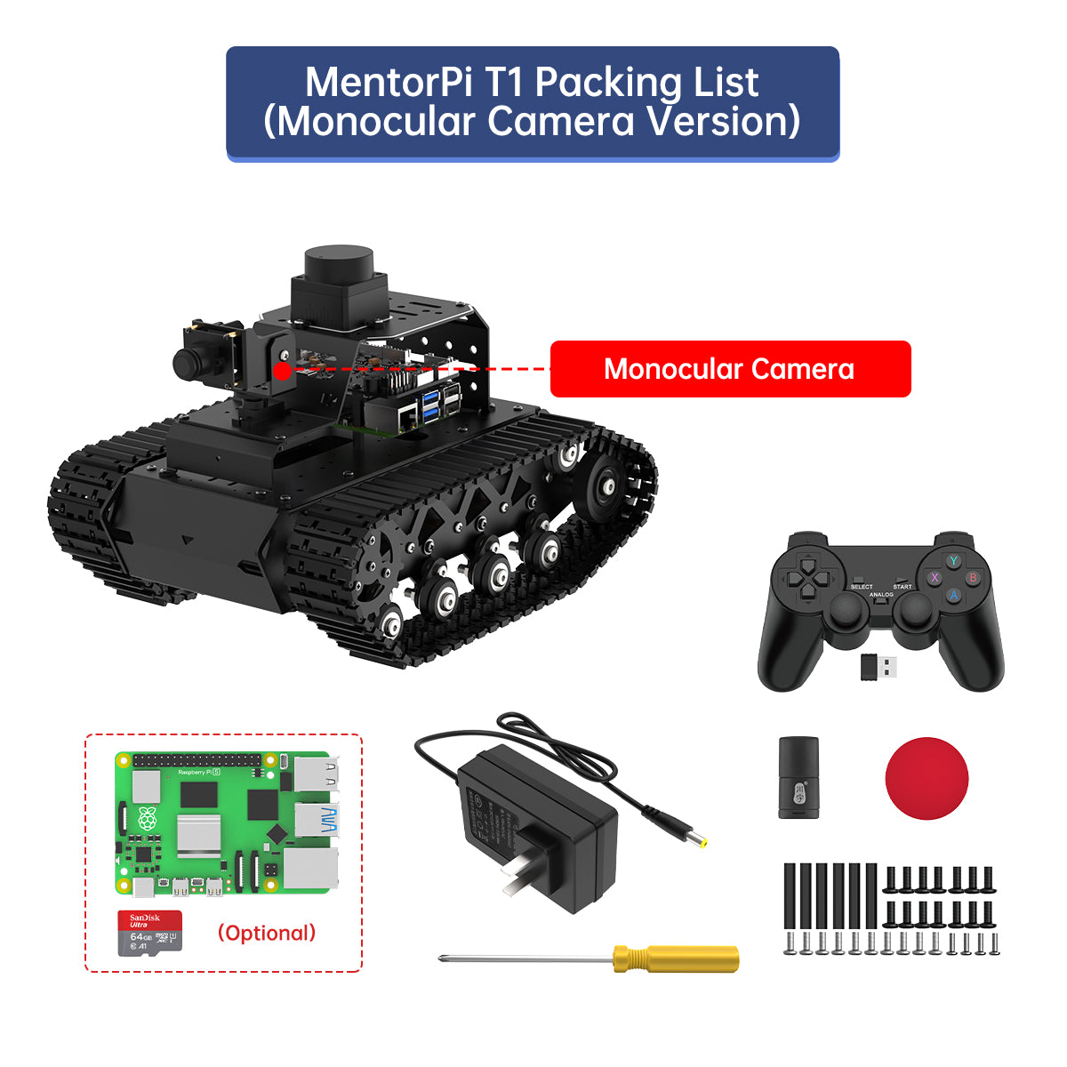 Image of MentorPi T1 Raspberry Pi Robot Car Tank Chassis ROS2 ChatGPT SLAM Autonomous Driving