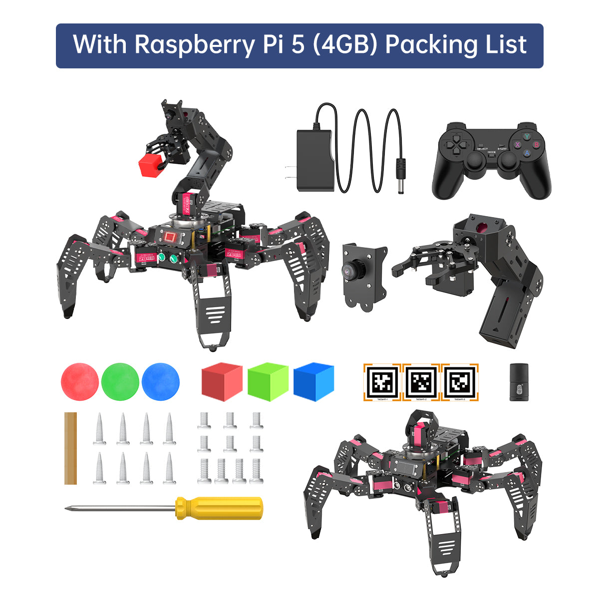 Image of SpiderPi Pro Hexapod Robot with AI Vision Robotic Arm – Raspberry Pi 5