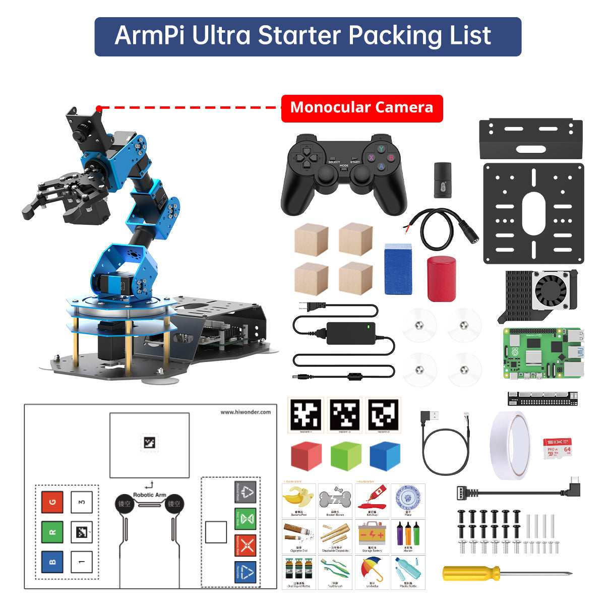 Image of ArmPi Ultra ROS2 3D Vision Robot Arm Multimodal AI ChatGPT Voice Vision Sorting