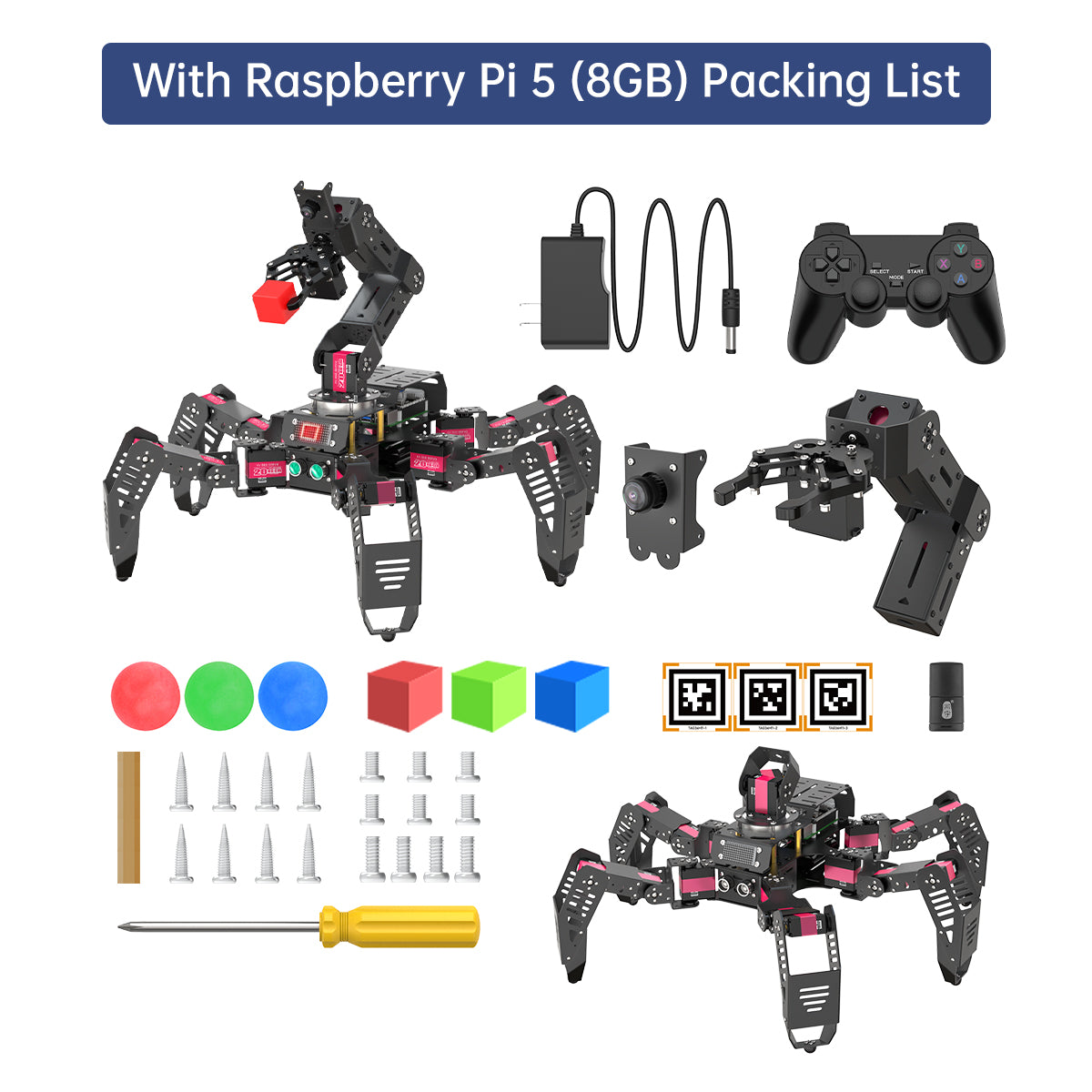 Image of SpiderPi Pro Hexapod Robot with AI Vision Robotic Arm – Raspberry Pi 5