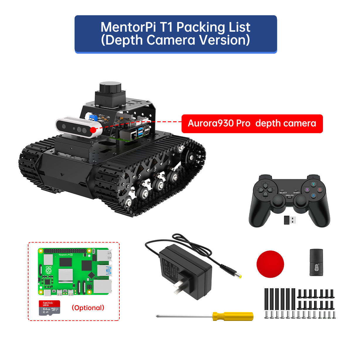 Image of MentorPi T1 Raspberry Pi Robot Car Tank Chassis ROS2 ChatGPT SLAM Autonomous Driving