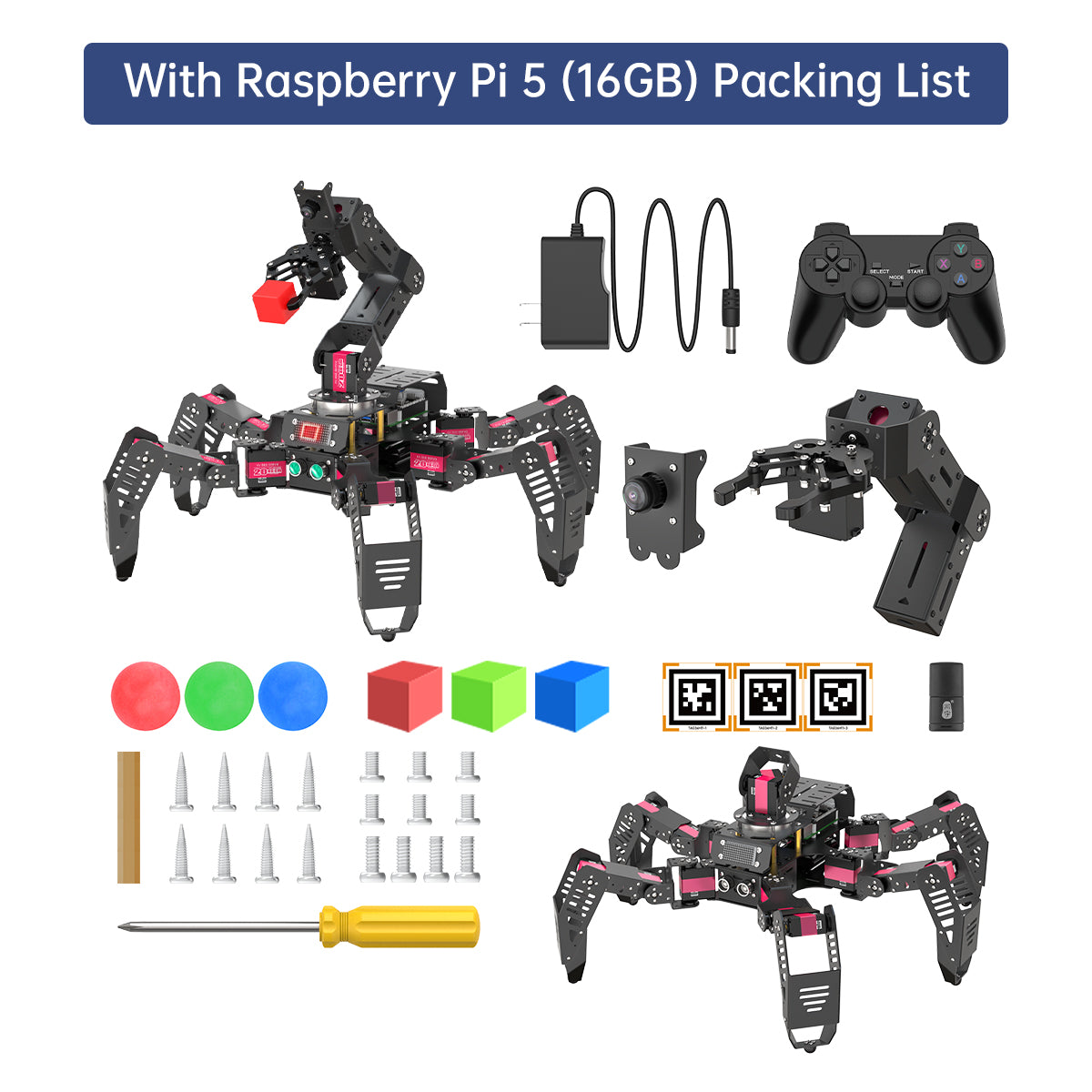 Image of SpiderPi Pro Hexapod Robot with AI Vision Robotic Arm – Raspberry Pi 5