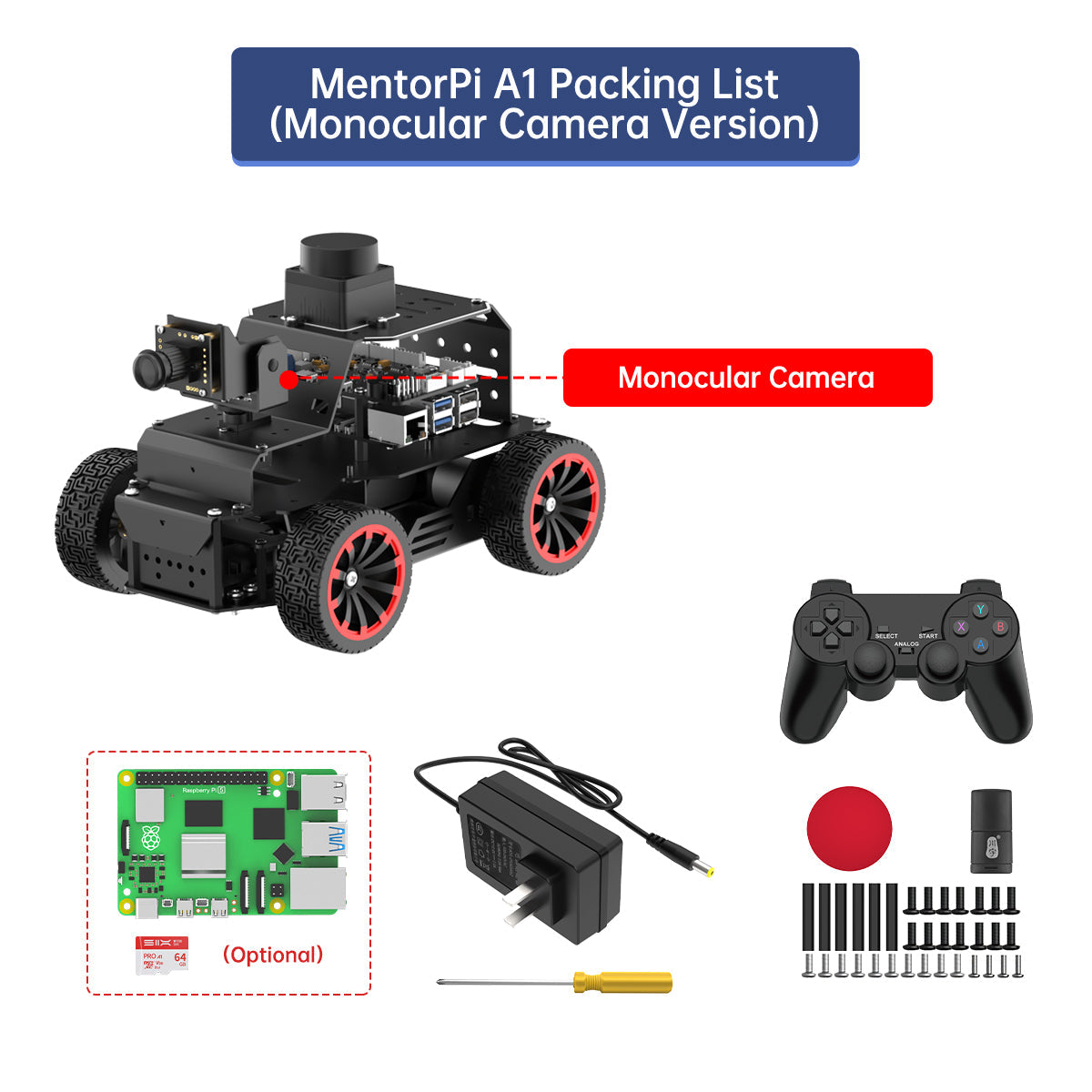 Image of MentorPi A1 Raspberry Pi 5 Robot Car Ackerman Chassis 2DOF Monocular Camera ROS2 SLAM