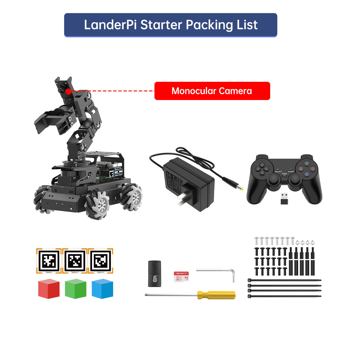 Image of LanderPi Raspberry Pi Robot Car AI Vision Robotic Arm ROS2 ChatGPT SLAM Voice Sorting