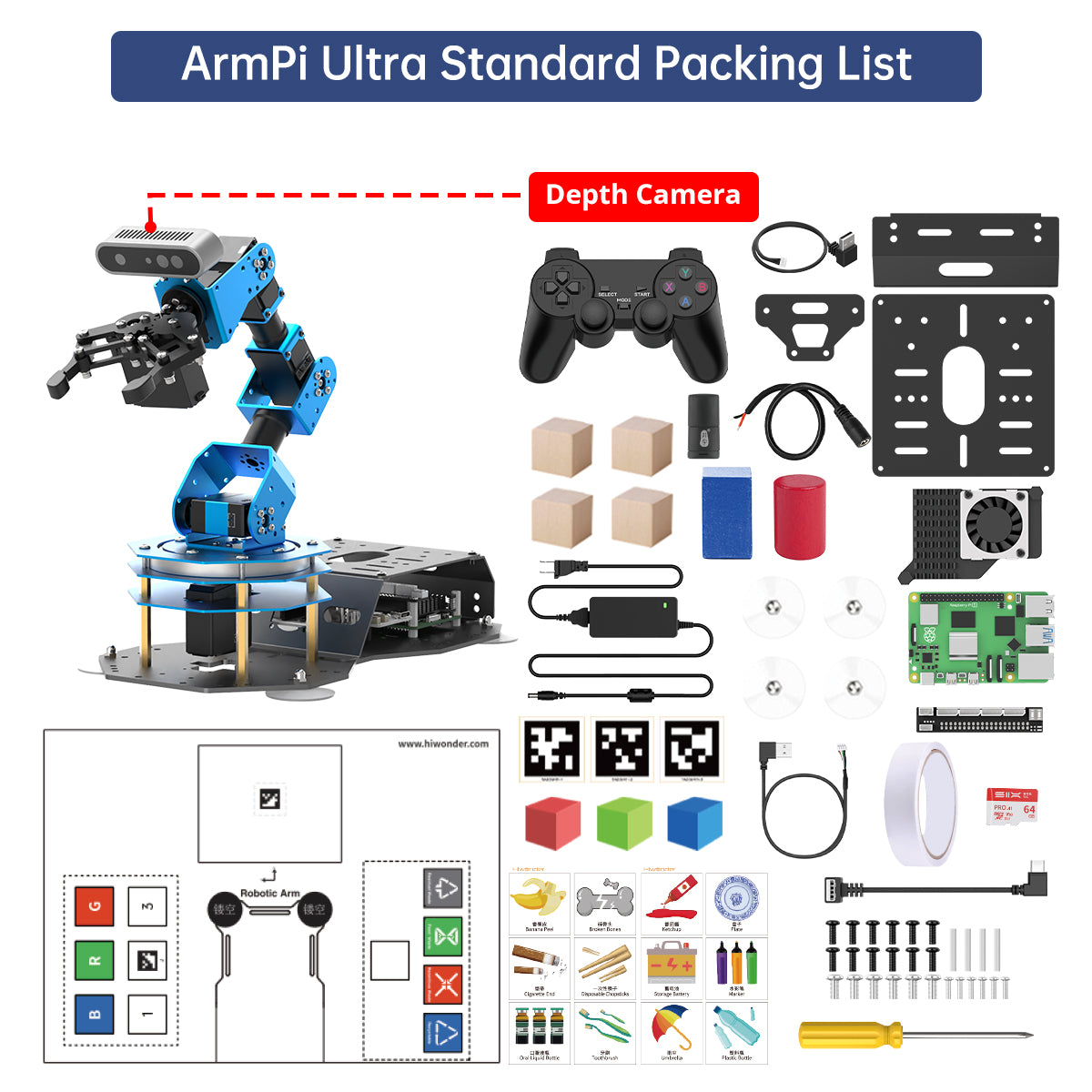 Image of ArmPi Ultra ROS2 3D Vision Robot Arm Multimodal AI ChatGPT Voice Vision Sorting