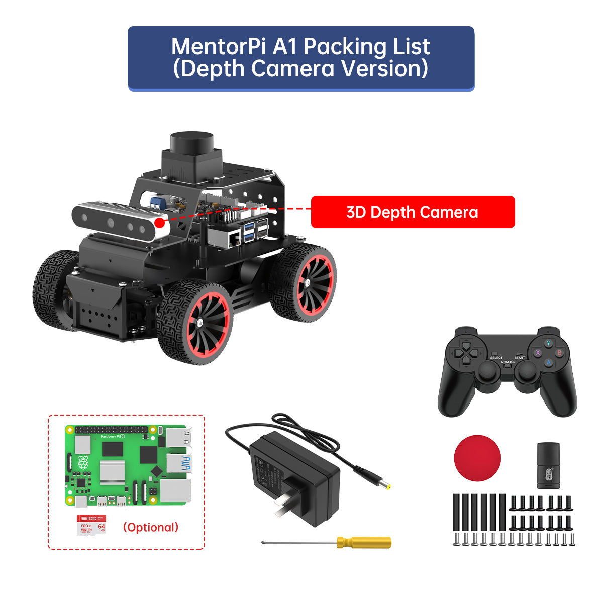 Image of MentorPi A1 Raspberry Pi 5 Robot Car Ackerman Chassis 2DOF Monocular Camera ROS2 SLAM
