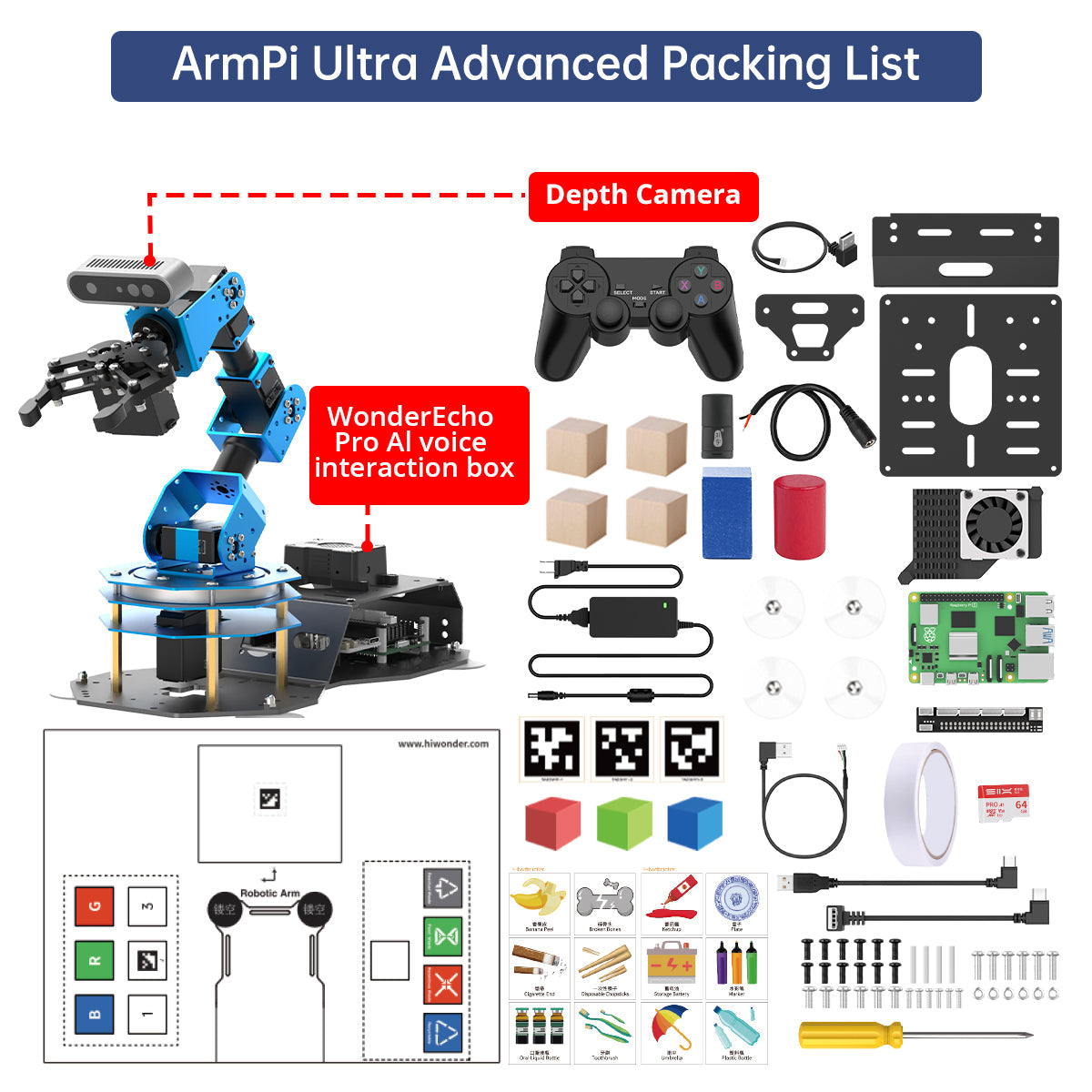 Image of ArmPi Ultra ROS2 3D Vision Robot Arm Multimodal AI ChatGPT Voice Vision Sorting