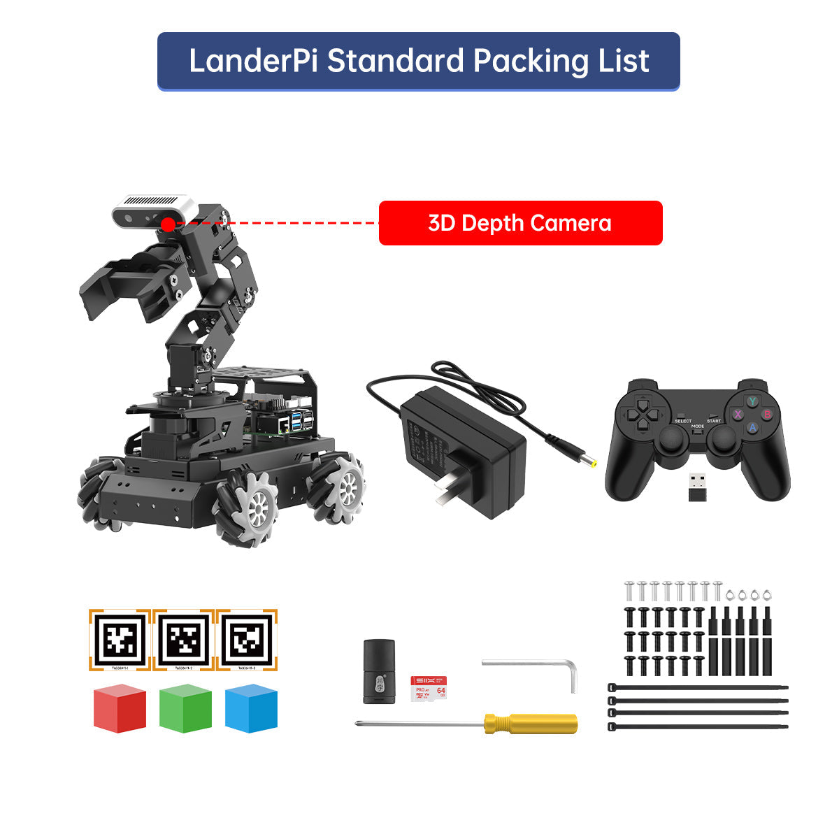 Image of LanderPi Raspberry Pi Robot Car AI Vision Robotic Arm ROS2 ChatGPT SLAM Voice Sorting