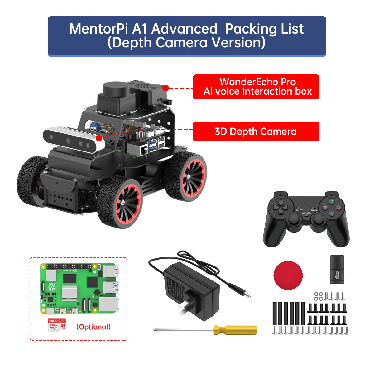 Image of MentorPi A1 Raspberry Pi 5 Robot Car Ackerman Chassis 2DOF Monocular Camera ROS2 SLAM