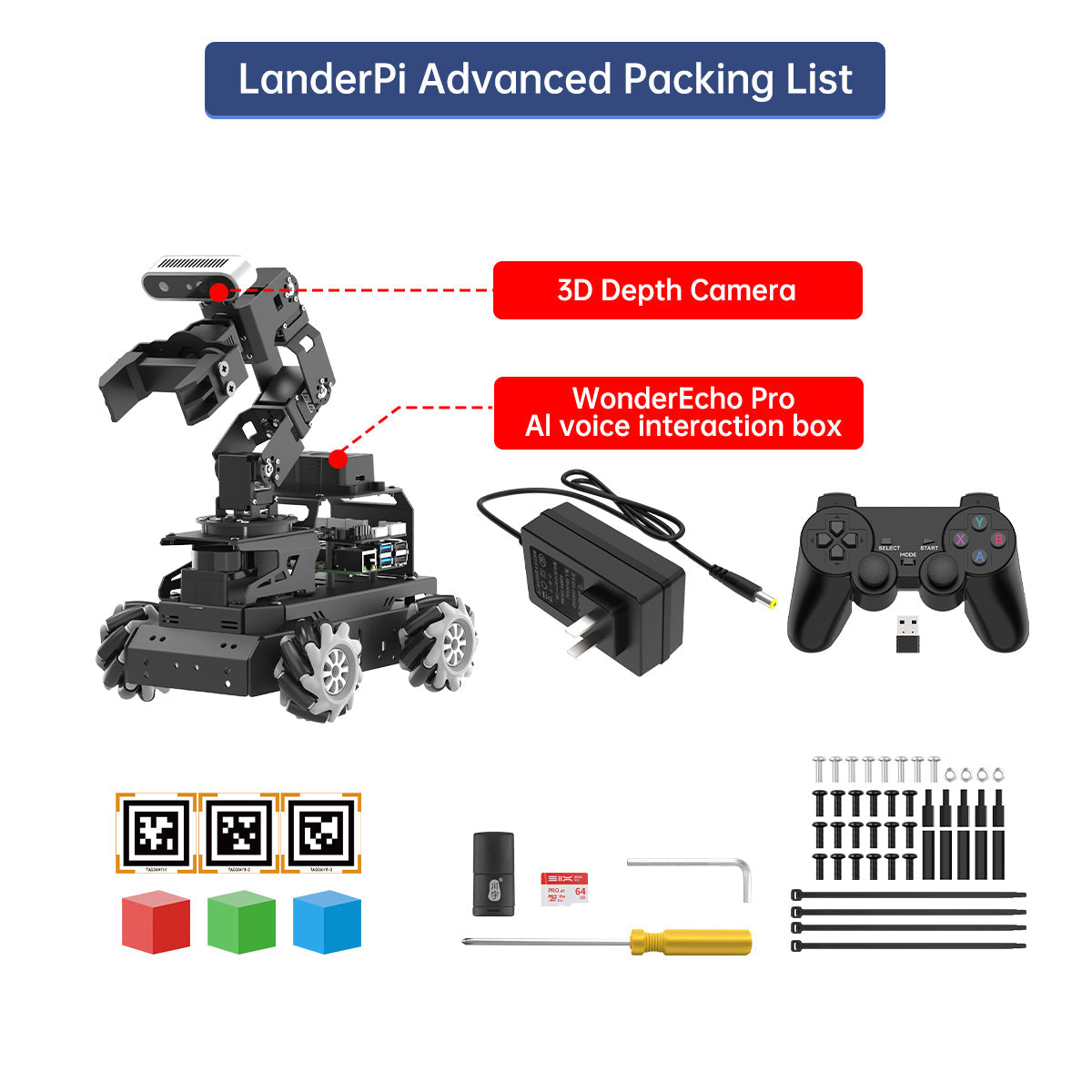 Image of LanderPi Raspberry Pi Robot Car AI Vision Robotic Arm ROS2 ChatGPT SLAM Voice Sorting