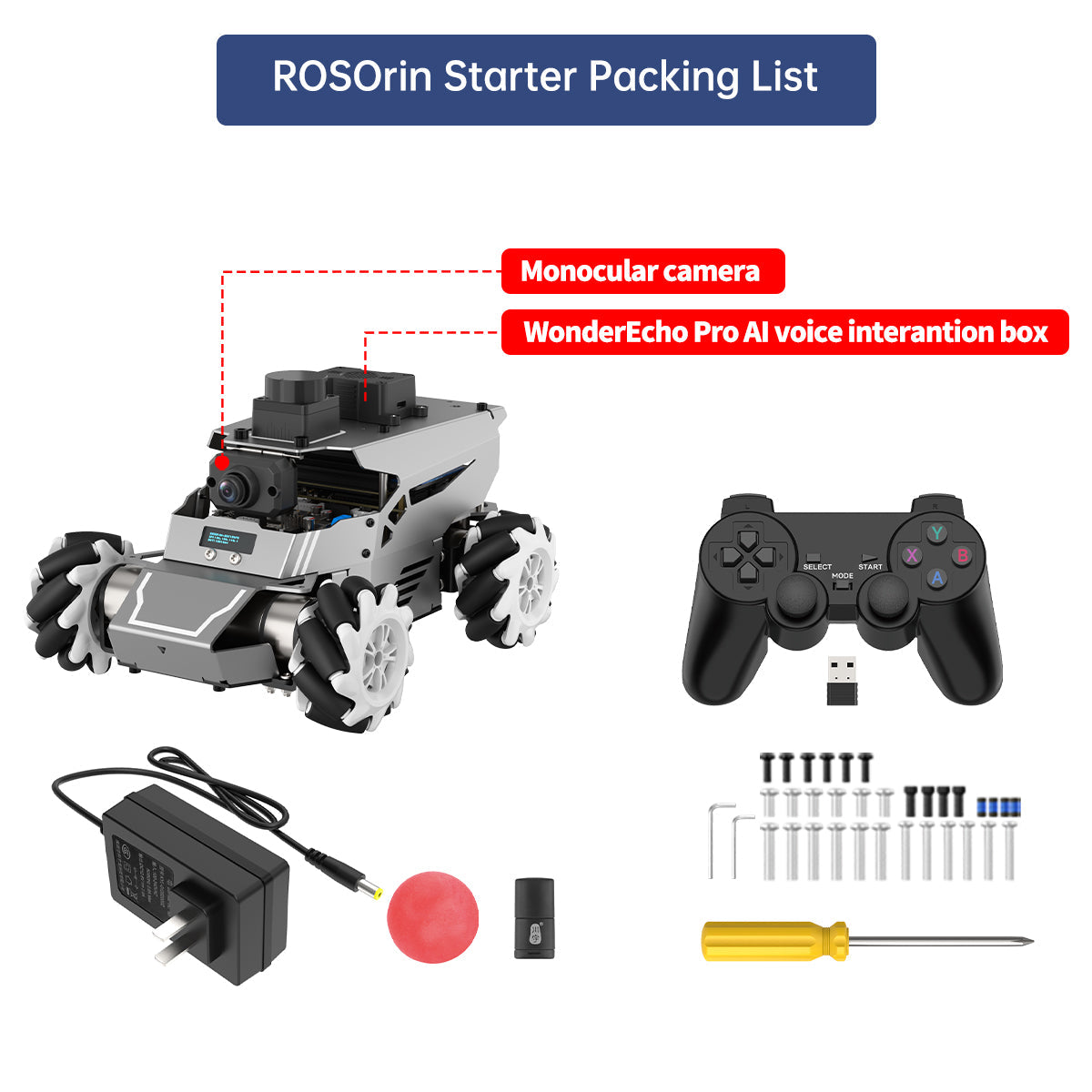 Image of ROSOrin ROS2 Smart Car Multimodal Large AI Model ChatGPT Gemini SLAM Mecanum Wheels