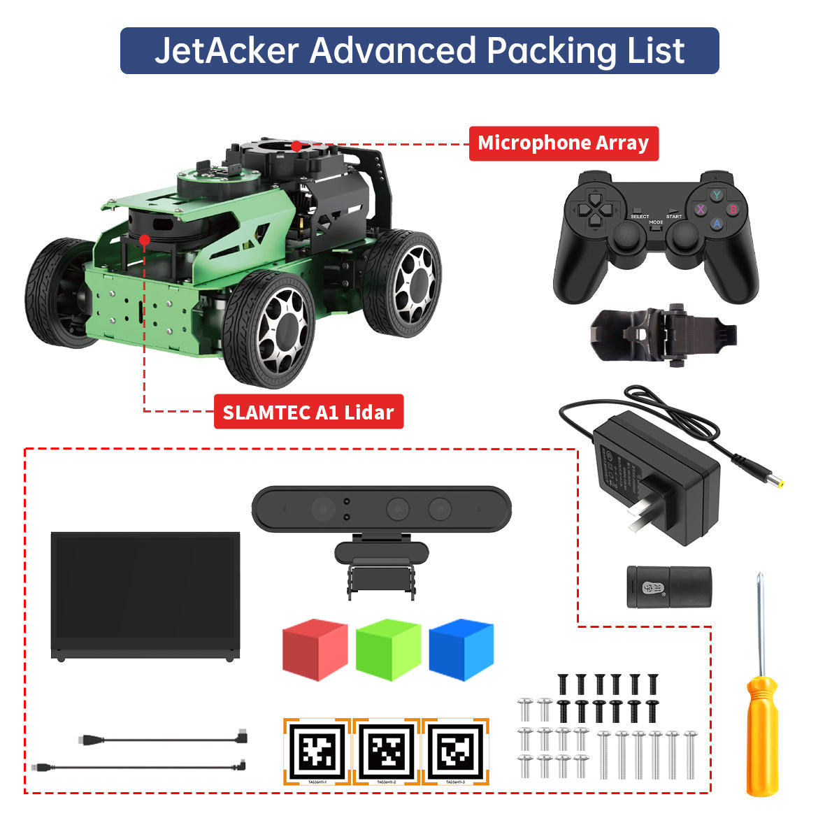 Image of JetAcker AI Robot Kit Jetson ROS1 ROS2 ChatGPT Voice Vision SLAM