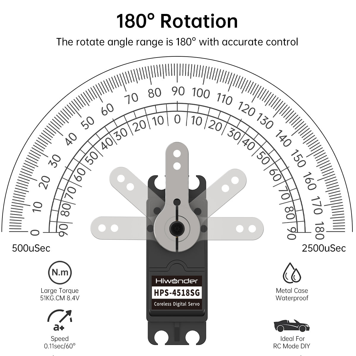Image of HPS-4518SG High-Speed Coreless Servo 45KG High Torque Stainless Steel Gear Waterproof 180 degree