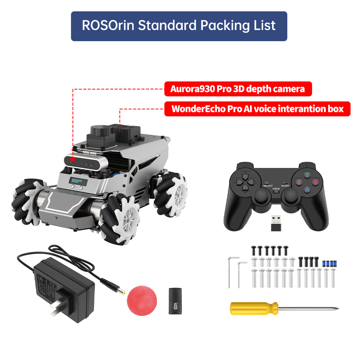 Image of ROSOrin ROS2 Smart Car Multimodal Large AI Model ChatGPT Gemini SLAM Mecanum Wheels