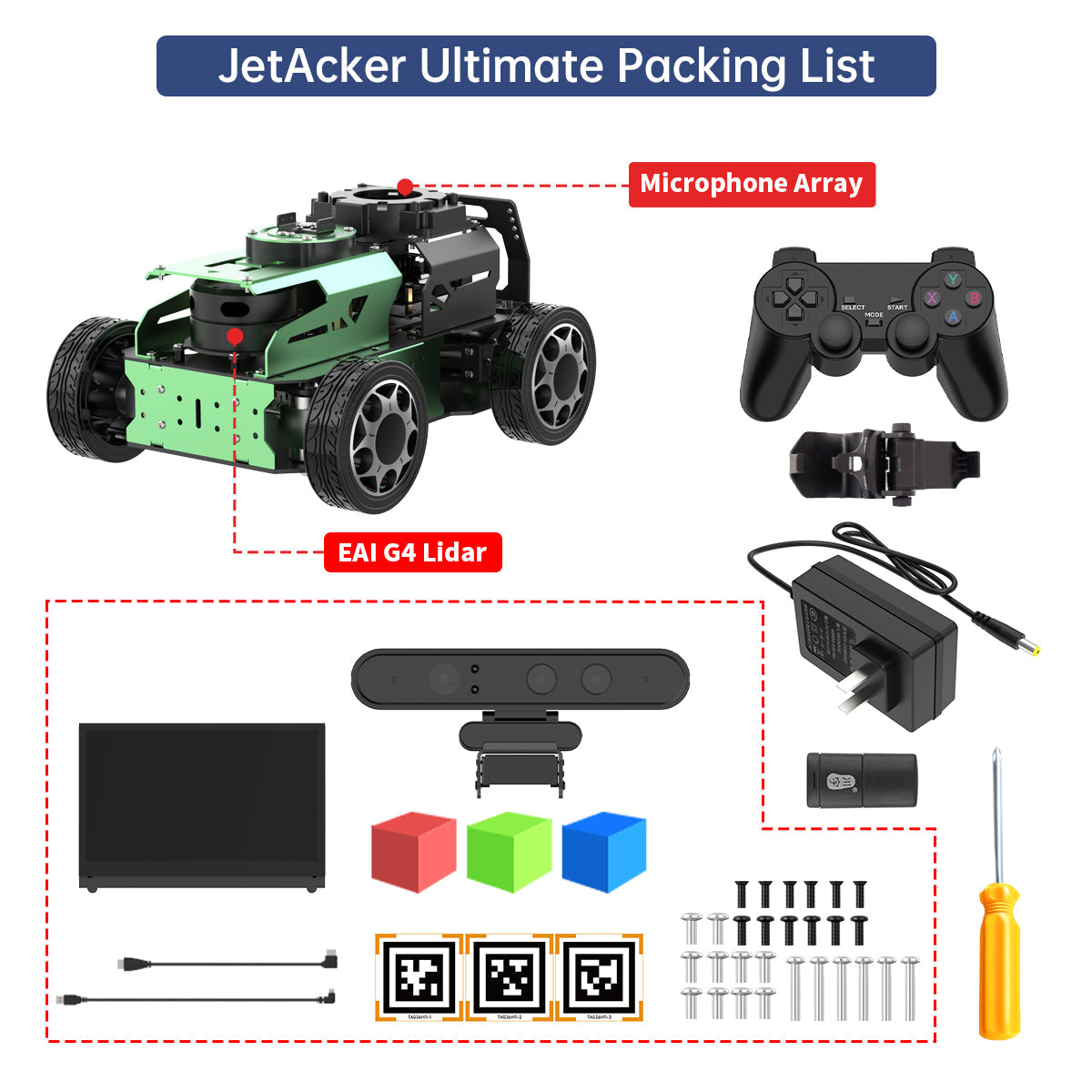 Image of JetAcker AI Robot Kit Jetson ROS1 ROS2 ChatGPT Voice Vision SLAM