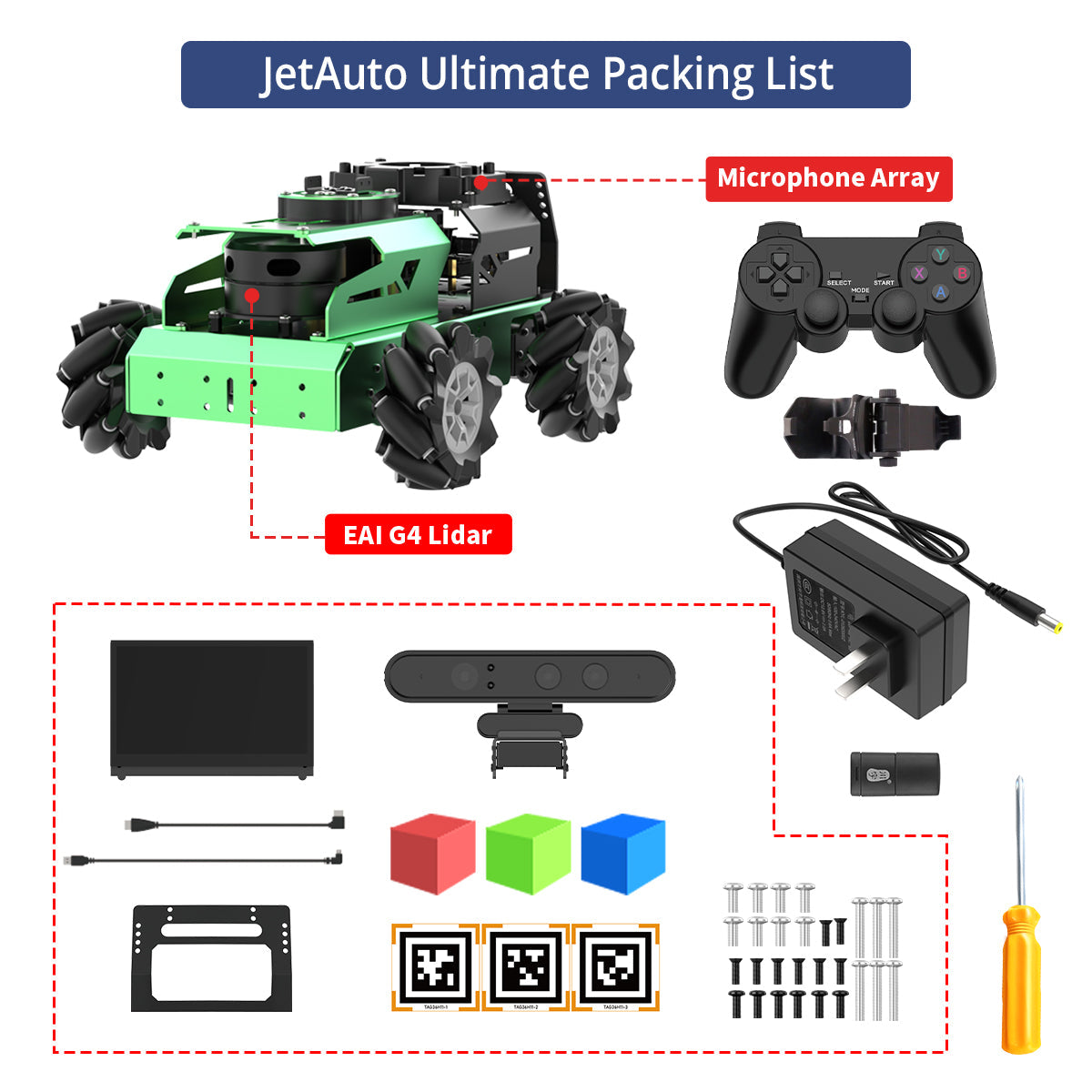 Image of JetAuto AI Robot Kit Jetson/Raspberry Pi 5 ROS OpenClaw ChatGPT SLAM