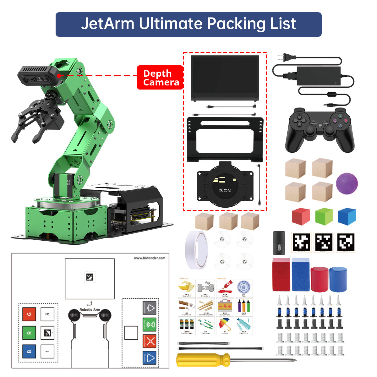 Image of JetArm Pro ROS1 ROS2 3D Vision Robot ChatGPT AI Voice Chassis Sliding Rail Conveyor