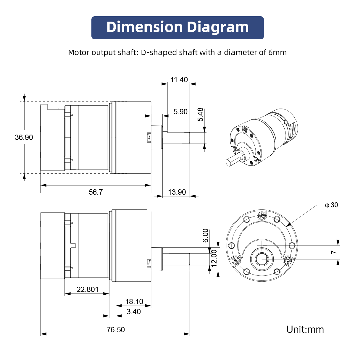 Image of 520 DC Gear Motor High-Precision Hall Encoder 12V D-Shaped Eccentric Shaft