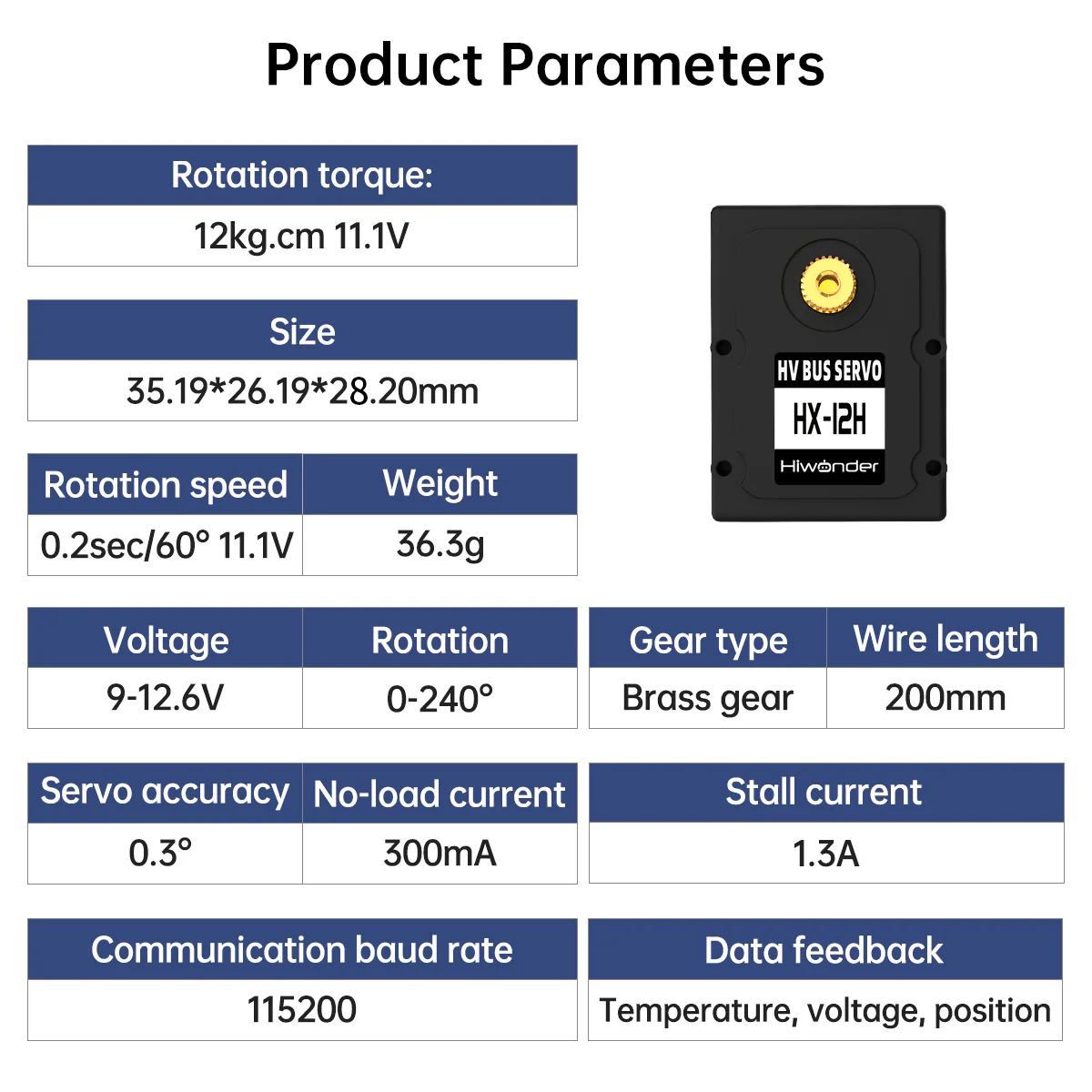 Image of Hiwonder HX-12H Serial Bus High Voltage Servo Double Shaft 12KG Data Feedback