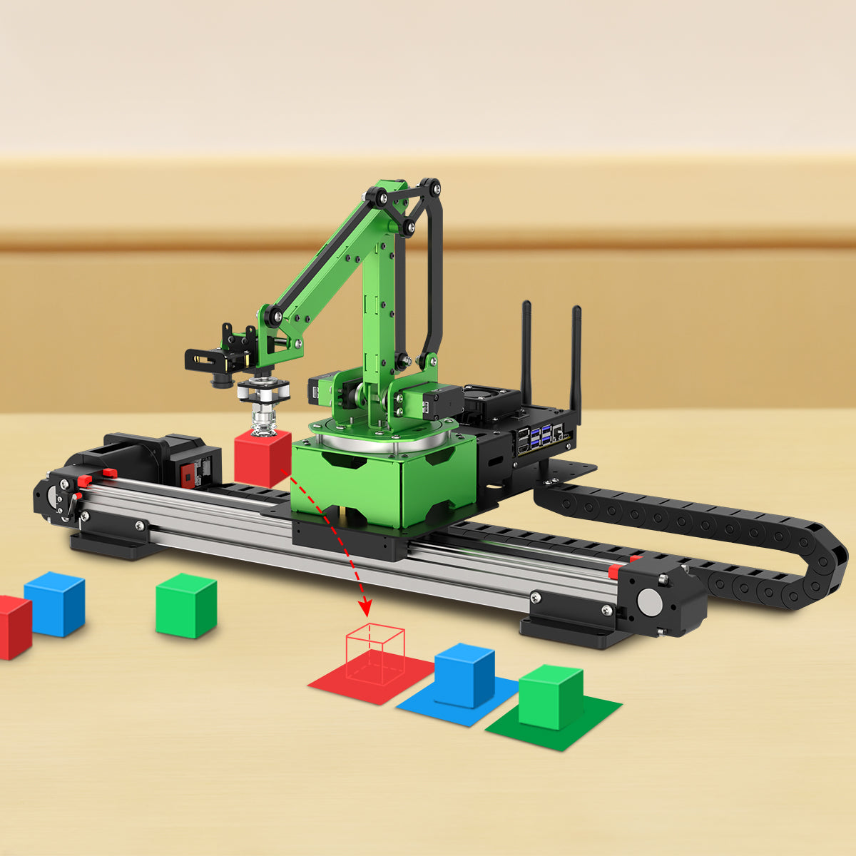 Image of JetMax Pro JETSON NANO Robot Arm Mecanum Chassis Sliding Rail ROS