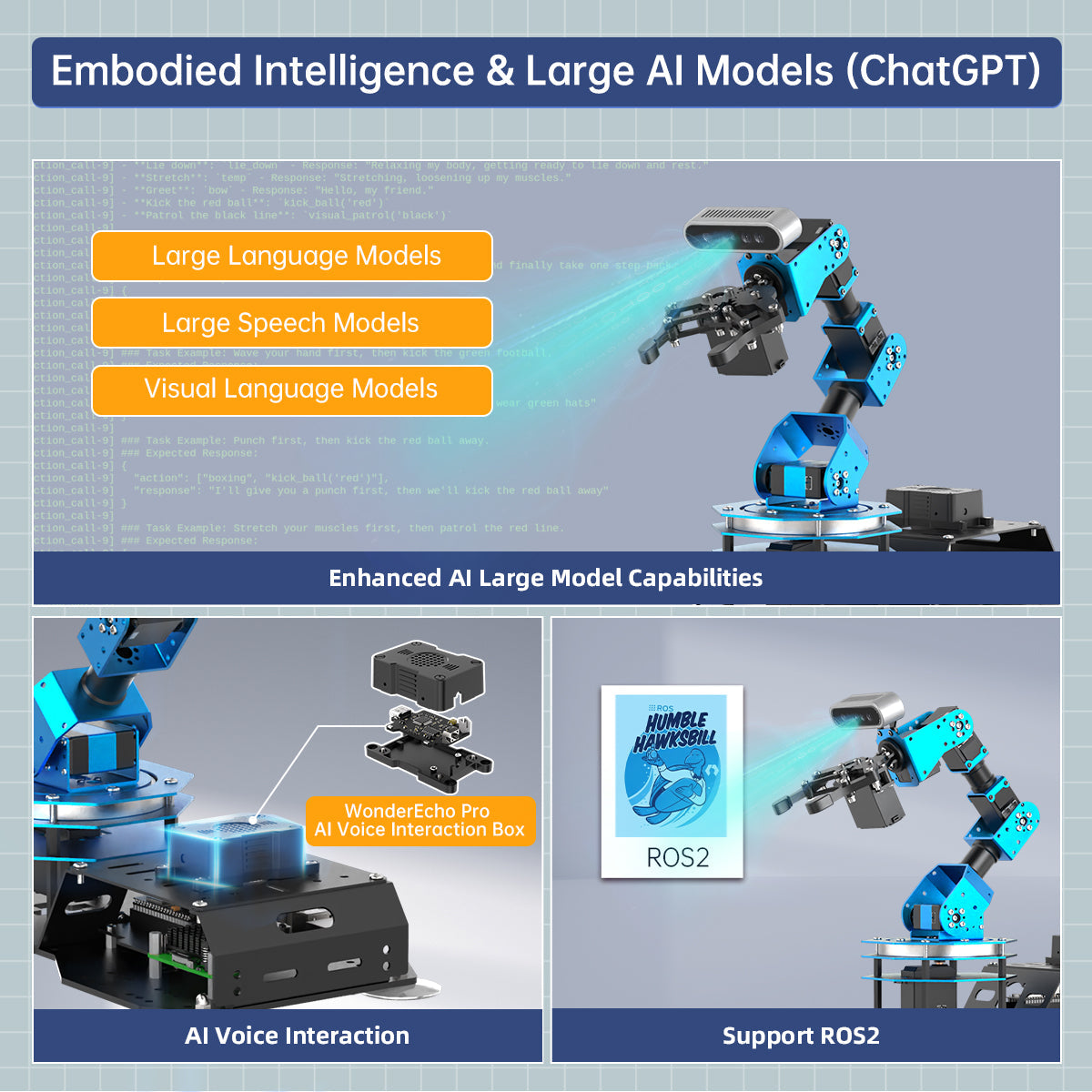 Image of ArmPi Ultra ROS2 3D Vision Robot Arm Multimodal AI ChatGPT Voice Vision Sorting