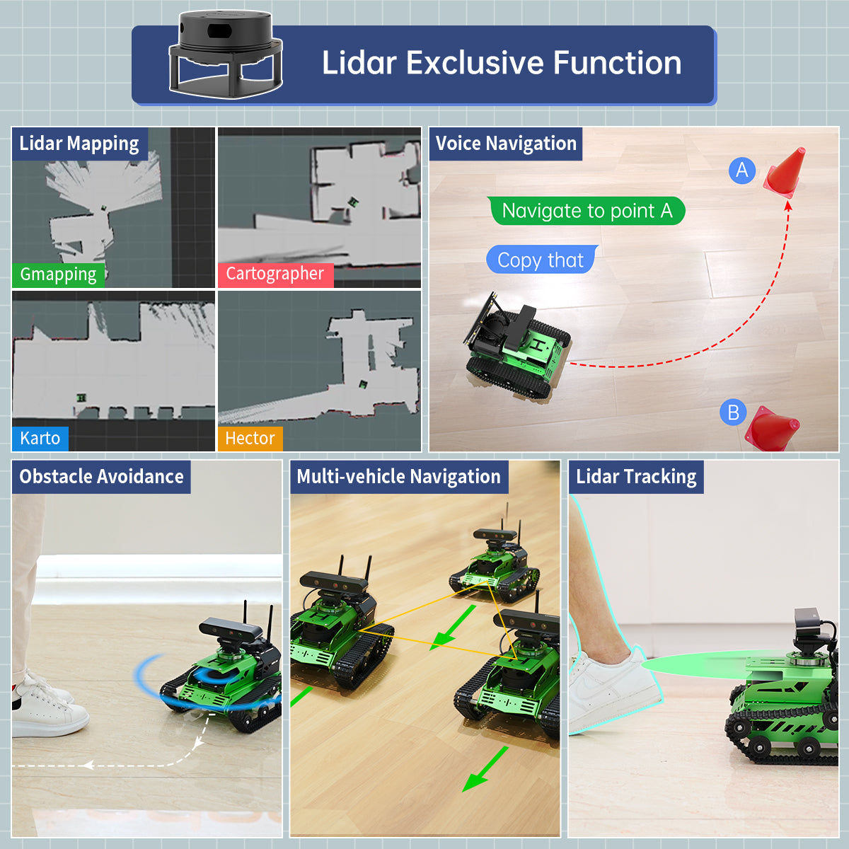Image of JetTank ROS Robot Tank Jetson Nano Lidar Depth Camera Touchscreen SLAM