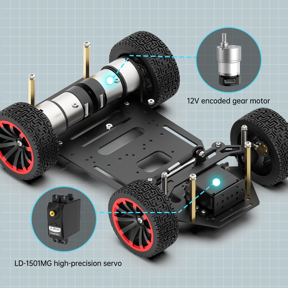 Image of Ackerman Intelligent Car Metal Chassis Dual Encoder Motor ROS