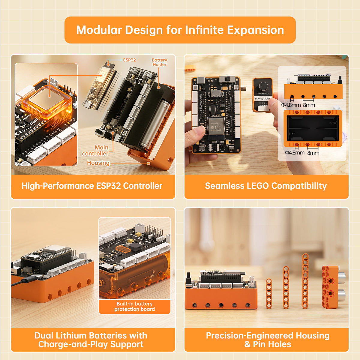 Image of ESP32+Sensor Kit for Electronic Building Block Programmable Robot Car WonderLLM AI Module