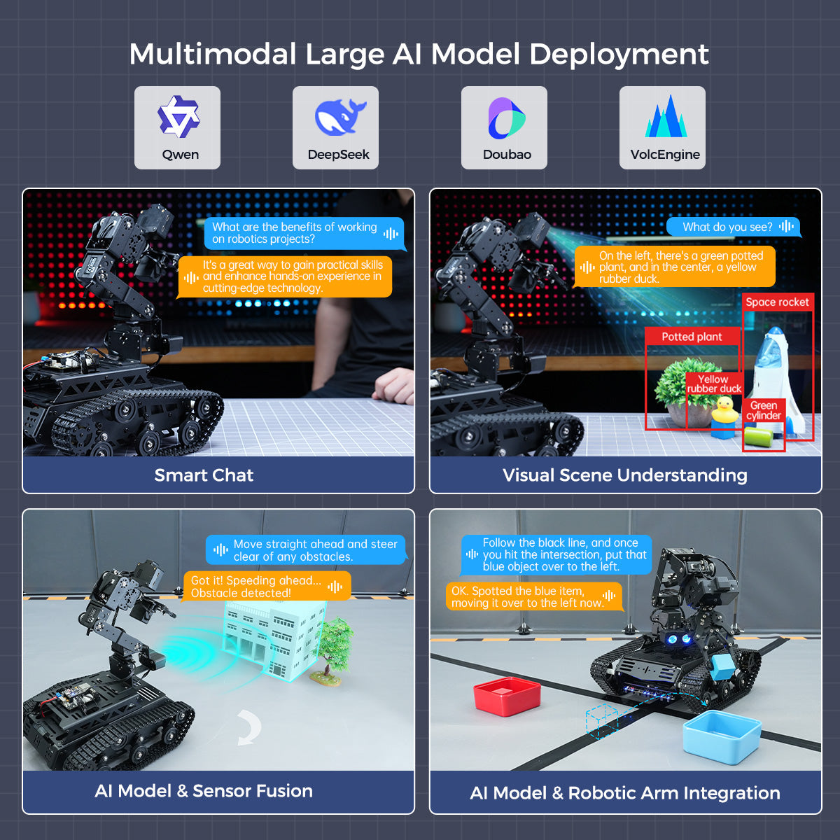 Image of Tankbot Large AI Model Tank Robot Car Robotic Arm ESP32 Vision Voice Interaction