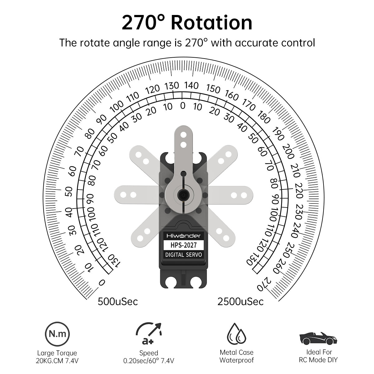 Image of HPS-2027 20KG High Torque Digital Servo Full Metal Gear 270
