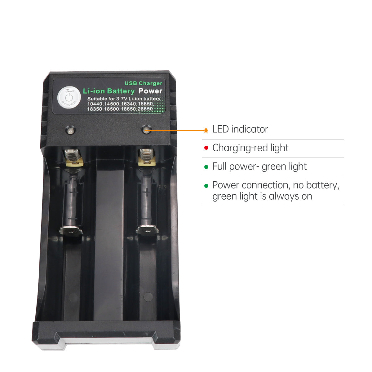 Image of Li-ion Battery 2-Slots 18650 Charger with USB