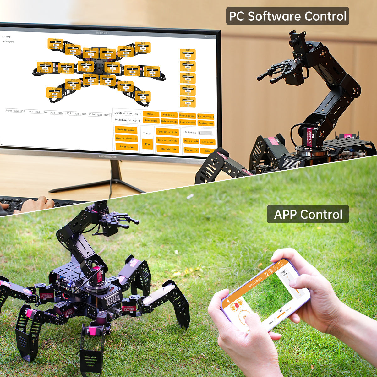 Image of SpiderPi Pro Hexapod Robot with AI Vision Robotic Arm – Raspberry Pi 5