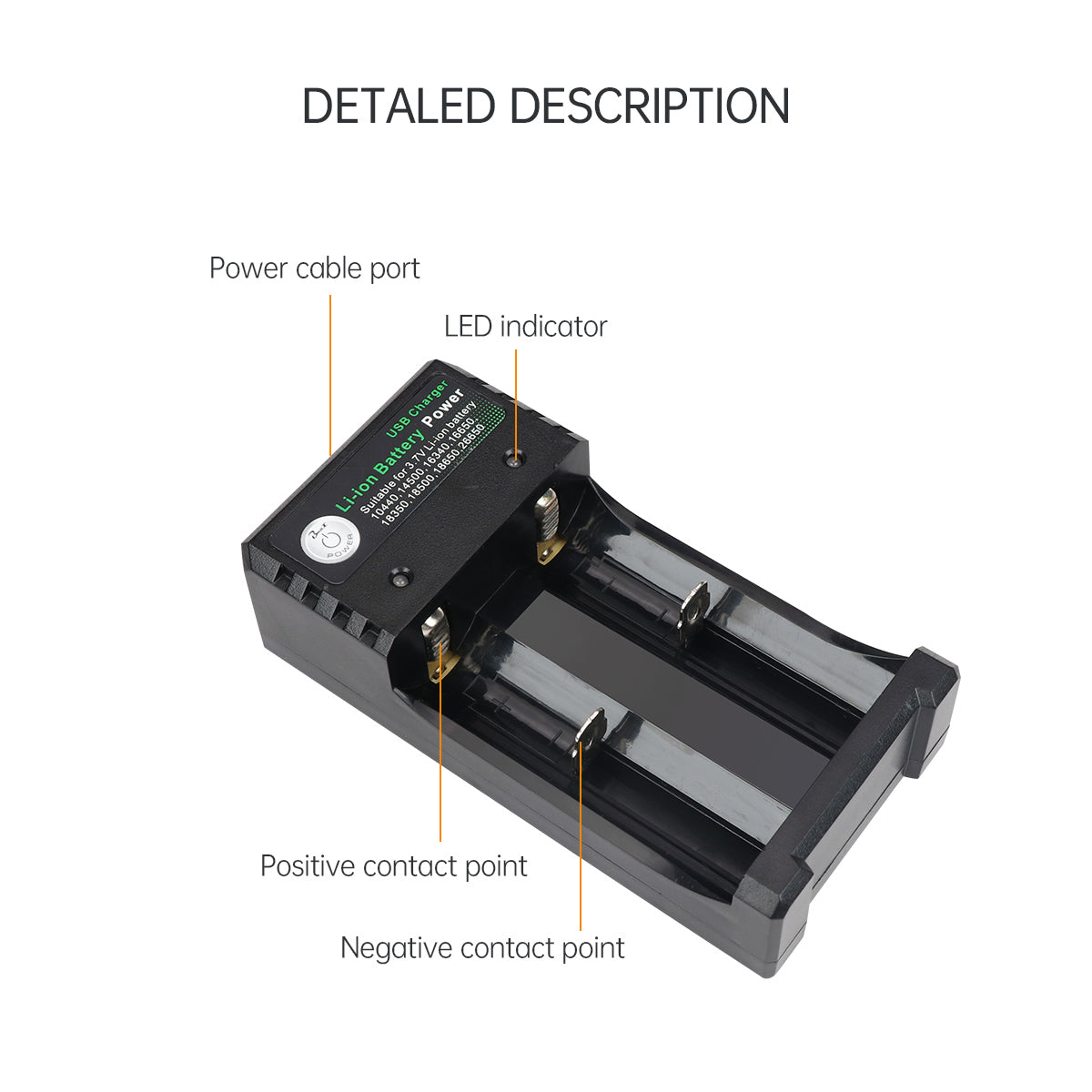 Image of Li-ion Battery 2-Slots 18650 Charger with USB