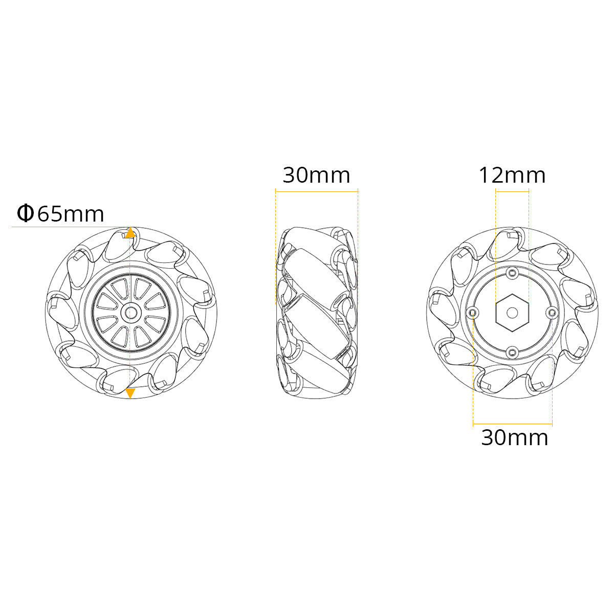 Image of Mecanum Wheel Omnidirectional 65mm High Hardness Plastic Wheel