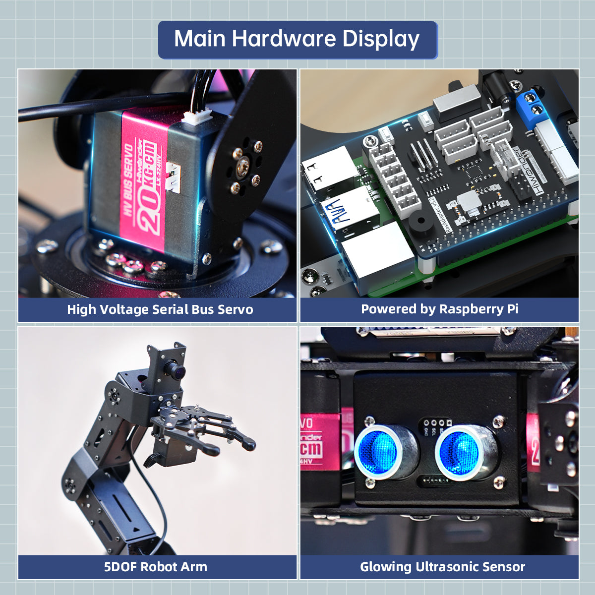 Image of SpiderPi Pro Hexapod Robot with AI Vision Robotic Arm – Raspberry Pi 5