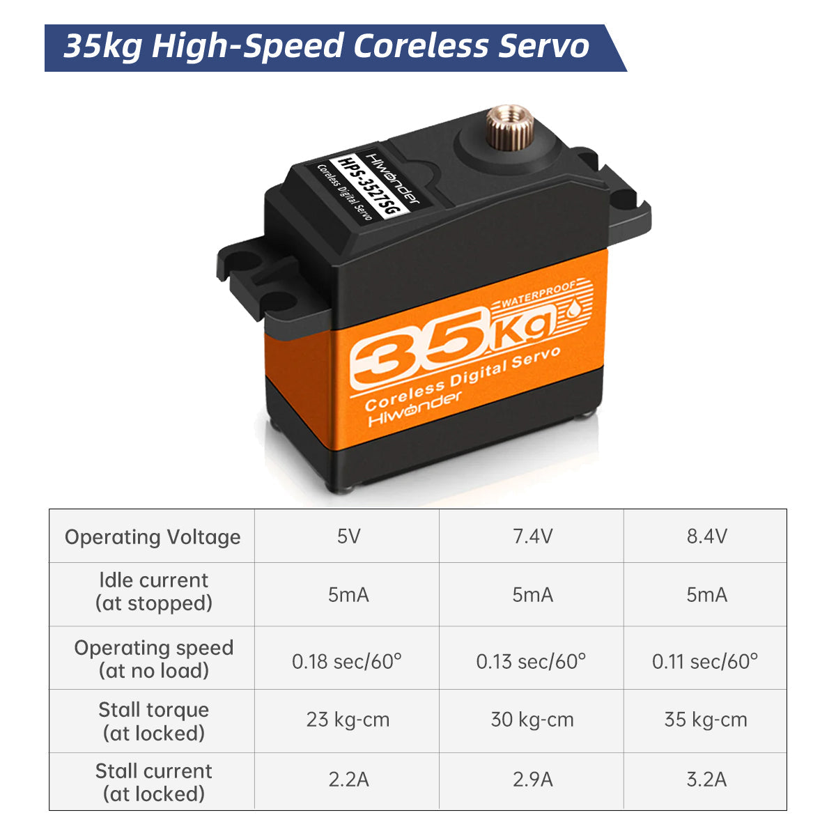 Image of HPS-3527SG Coreless Servo 35KG High Torque 270 Waterproof