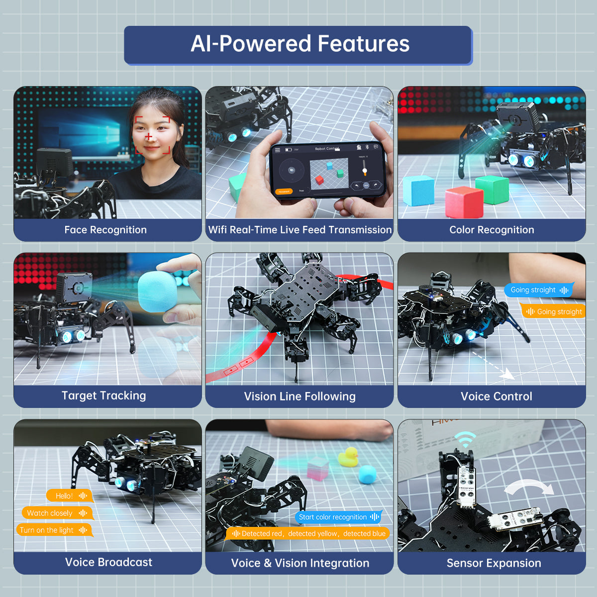 Image of miniHexa AI Hexapod Robot AI Vision Voice Interaction Arduino Programming Sensor