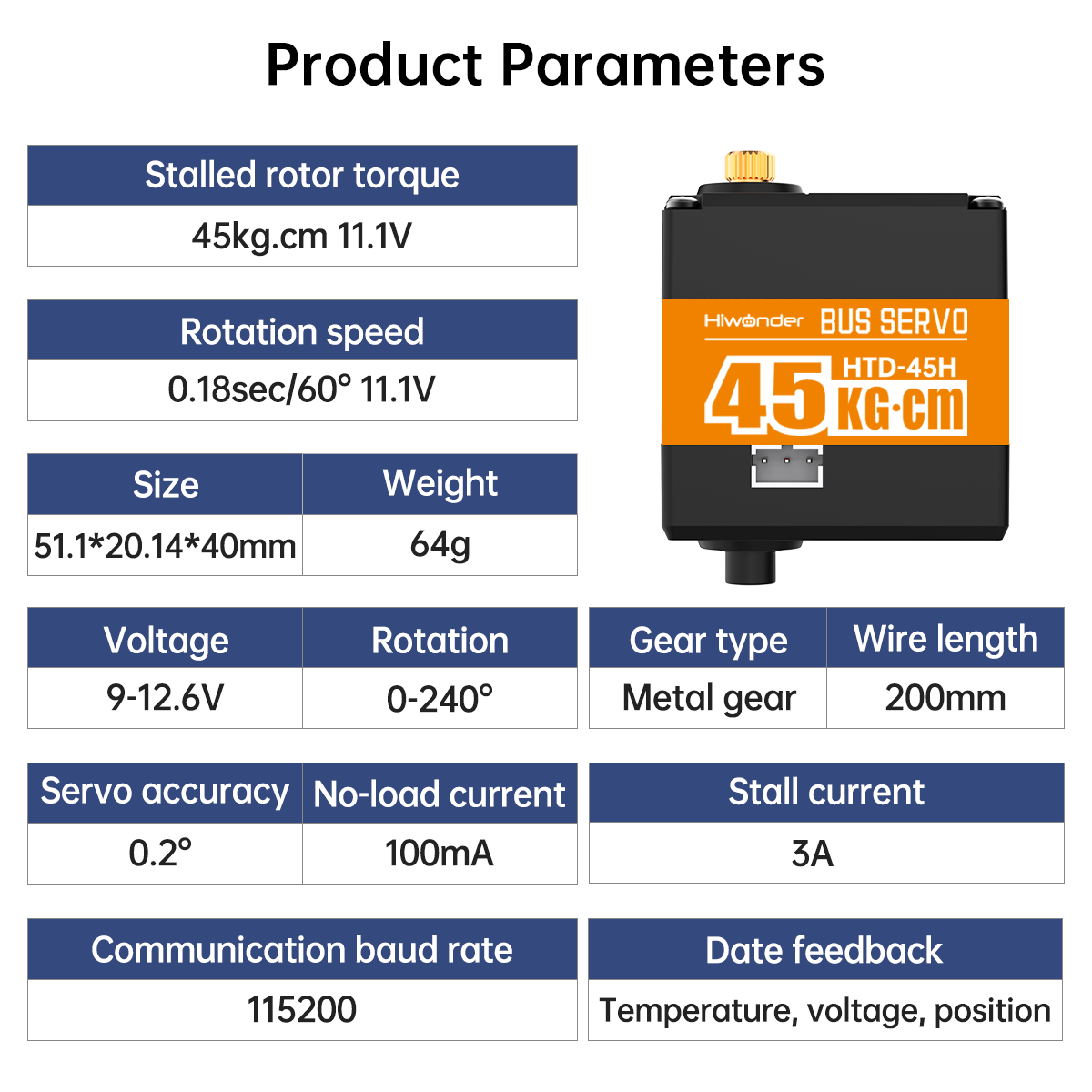 Image of HTD-45H High Voltage Serial Bus Servo 45KG Three Connectors