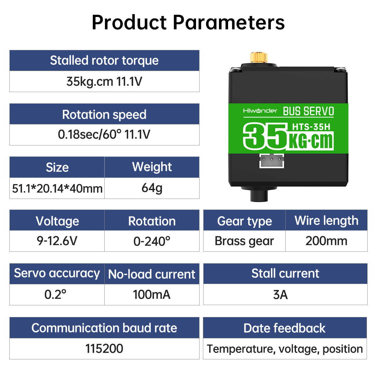 Image of HTD-35H High Voltage Serial Bus Servo 35KG Three Connectors