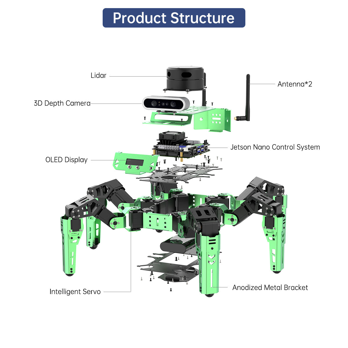 Image of JetHexa ROS Hexapod Robot Kit Jetson Nano Lidar Depth Camera SLAM