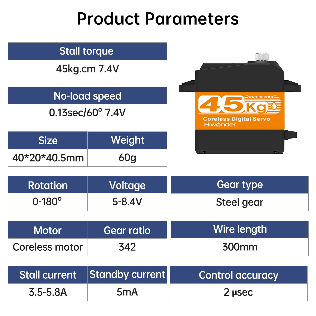 Image of HPS-4518SG High-Speed Coreless Servo 45KG High Torque Stainless Steel Gear Waterproof 180 degree