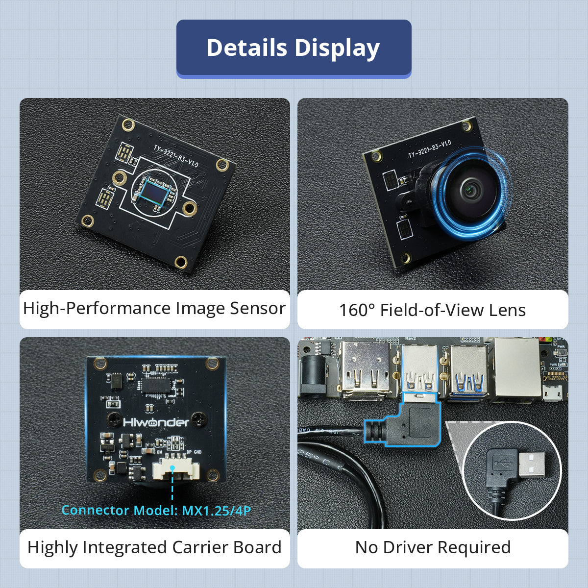 Image of 2-Megapixel USB Wide-Angle Camera 160 FOV Driver-Free ROS Raspberry Pi Jetson