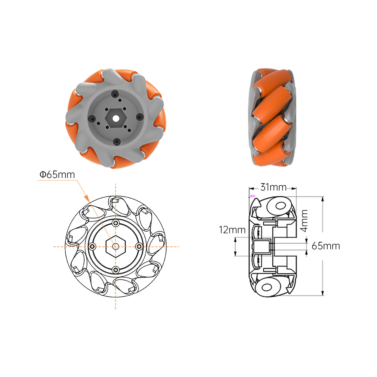 Image of Mecanum Omnidirectional Wheel Metal Coupling Motor ROS Robot Universal Wheel