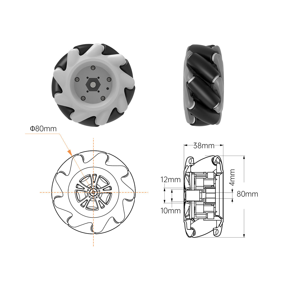 Image of Mecanum Omnidirectional Wheel Metal Coupling Motor ROS Robot Universal Wheel