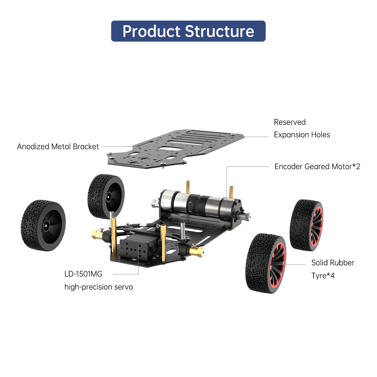Image of Ackerman Intelligent Car Metal Chassis Dual Encoder Motor ROS